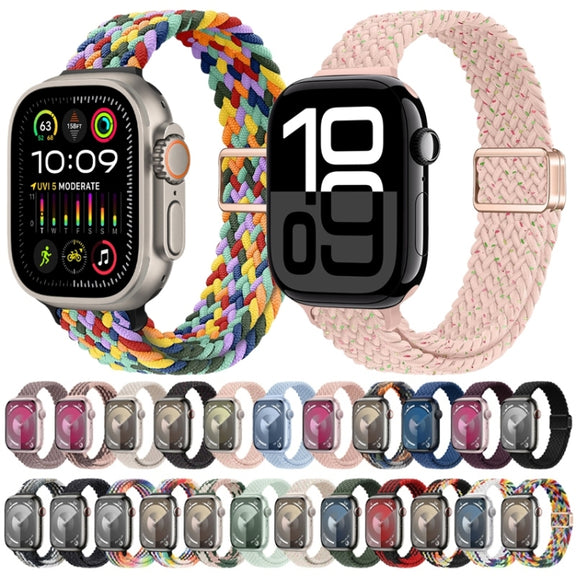For Apple Watch SE 40mm Slim Magnetic Buckle Nylon Braided Watch Band(Z Pattern White Rainbow)