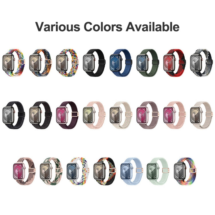 For Apple Watch Series 3 38mm Slim Magnetic Buckle Nylon Braided Watch Band(Z Pattern White Rainbow)
