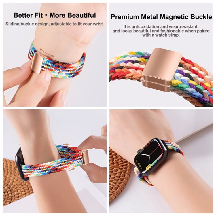 For Apple Watch Series 7 41mm Slim Magnetic Buckle Nylon Braided Watch Band(Z Pattern White Rainbow)