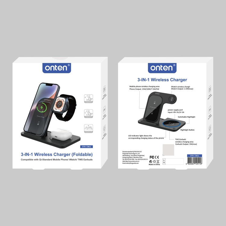 Onten CW11 3 in 1 Folding Wireless Charging(Black)