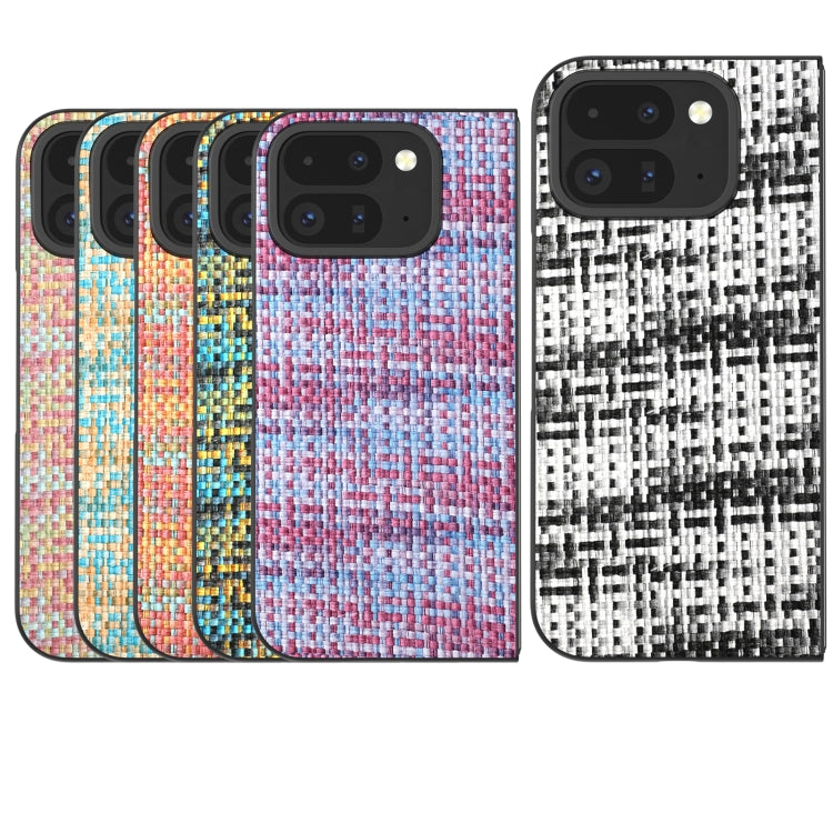 For Google Pixel 9 Pro Fold Black Frame Color Lattice Texture PU Phone Case(Black)