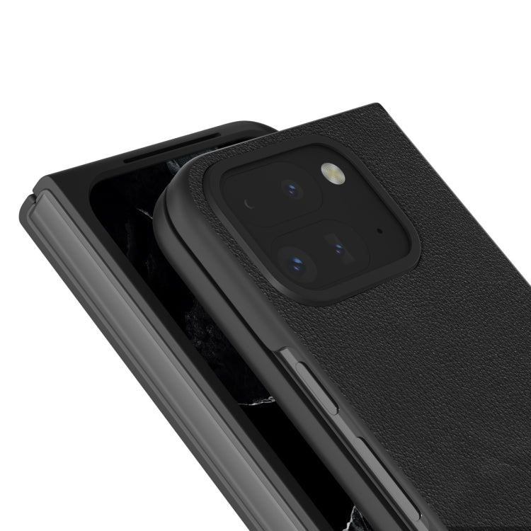 For Google Pixel 9 Pro Fold ABEEL Genuine Leather Wave Black Edge Phone Case(Black)