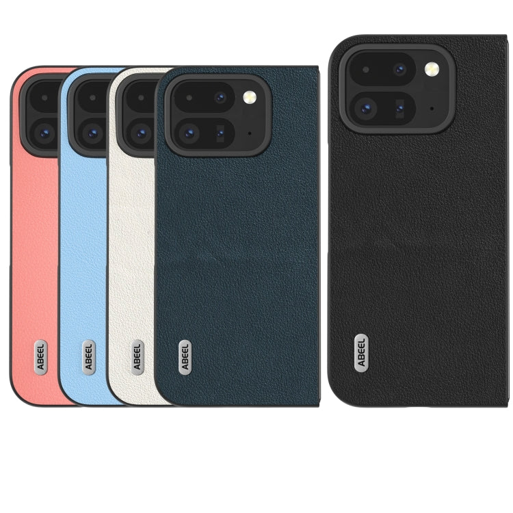 For Google Pixel 9 Pro Fold ABEEL Genuine Leather Wave Black Edge Phone Case(Black)