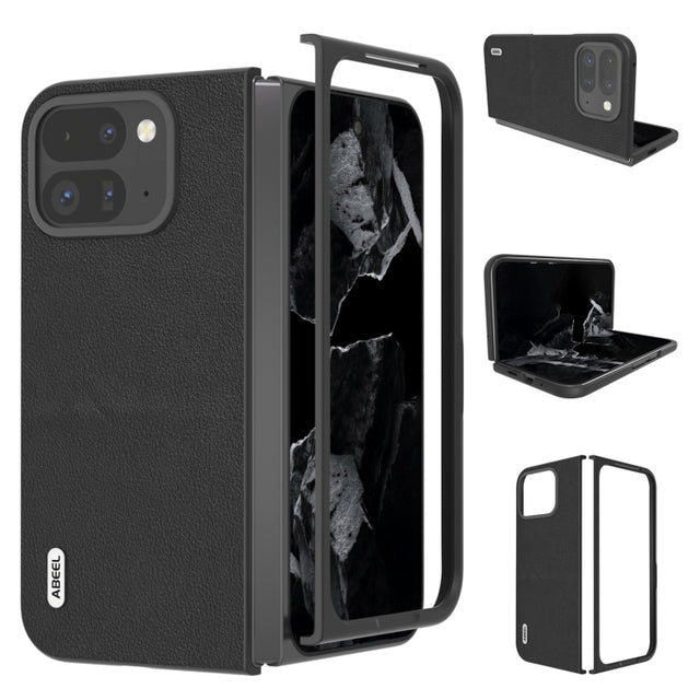 For Google Pixel 9 Pro Fold ABEEL Genuine Leather Wave Black Edge Phone Case(Black)
