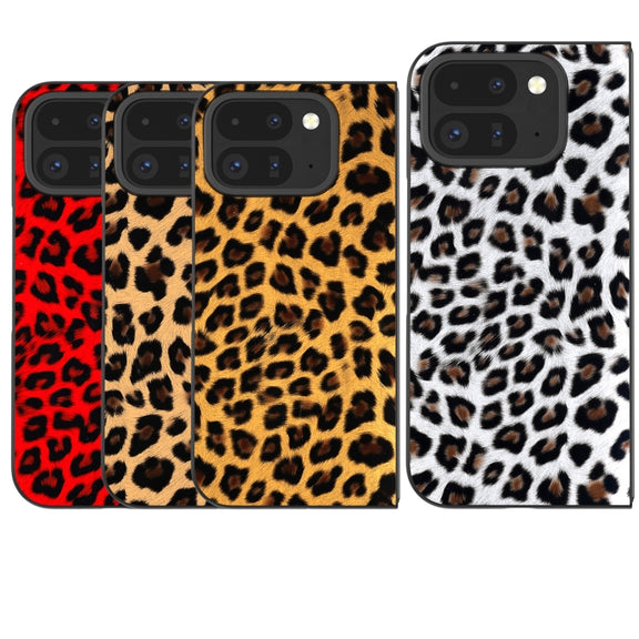 For Google Pixel 9 Pro Fold Black Frame Leopard Full Coverage Phone Case(Silver Leopard)