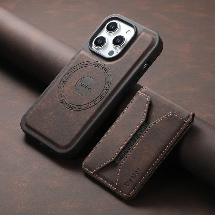 For iPhone 16 Pro Max Denior D17 Skin Feel MagSafe Detachable Card Slot Phone Case(Brown)