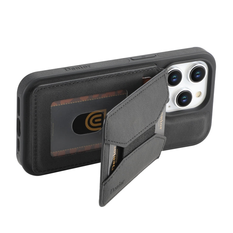 For iPhone 16 Pro Max Denior D17 Skin Feel MagSafe Detachable Card Slot Phone Case(Black)
