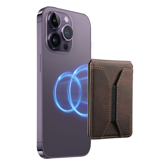 Denior V11 VV MagSafe Magnetic Phone PU Card Sleeve(Brown)