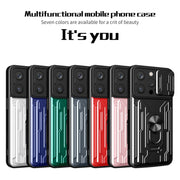 For iPhone 16 Pro Sliding Camshield TPU+PC Phone Case with Card Slot(White)