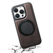 For iPhone 16 Plus Denior A14 Skin Feel Rotating Holder MagSafe Phone Case(Brown)