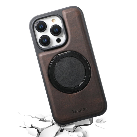 For iPhone 16 Plus Denior A14 Skin Feel Rotating Holder MagSafe Phone Case(Brown)