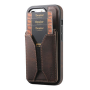 For iPhone 16 Pro Denior D18 Skin Feel Rotating Holder MagSafe Detachable Card Slot Phone Case(Brown)