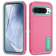For Google Pixel 9 Pro Rugged PC + Silicone Phone Case with Holder(Rose Red+Light Green) - Google Cases by PMC TechLife | Online Shopping South Africa | PMC TechLife | Buy Now Pay Later Mobicred