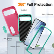 For Google Pixel 9 Pro Rugged PC + Silicone Phone Case with Holder(Rose Red+Light Green)