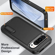 For Google Pixel 9 Pro Rugged PC + Silicone Phone Case with Holder(Black)