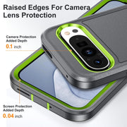 For Google Pixel 9 Pro Rugged PC + Silicone Phone Case with Holder(Grey+Fresh Green)
