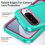 For Google Pixel 9 Pro Rugged PC + Silicone Phone Case with Holder(Light Green+Rose Red)