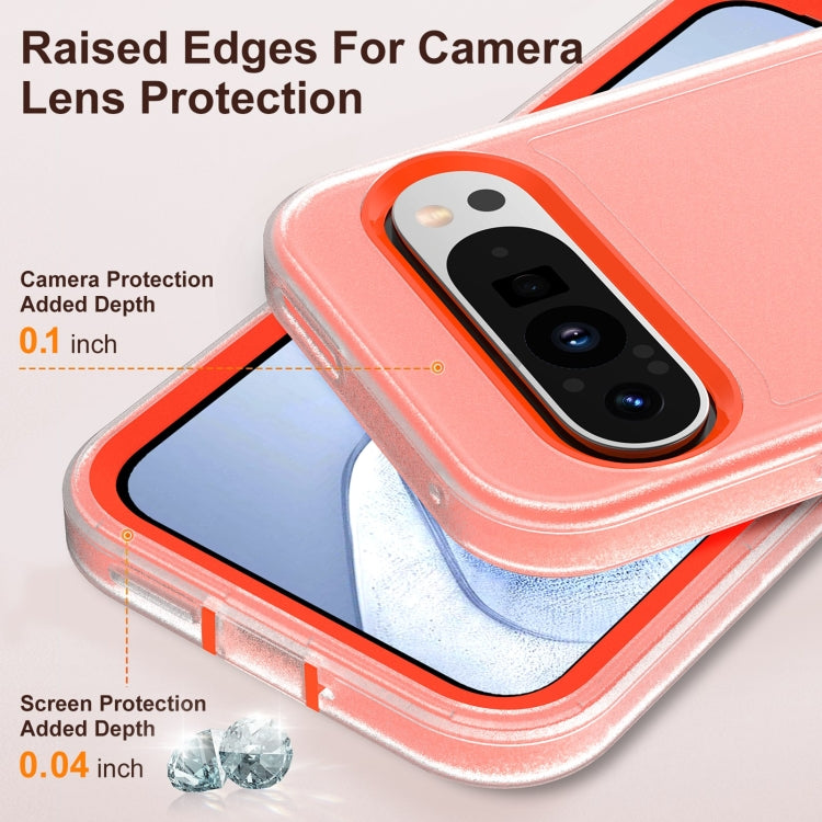 For Google Pixel 9 Pro Rugged PC + Silicone Phone Case with Holder(Transparent+Orange)