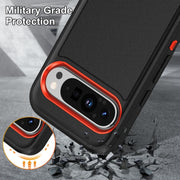 For Google Pixel 9 Rugged PC + Silicone Phone Case with Holder(Black+Orange)