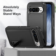 For Google Pixel 9 Rugged PC + Silicone Phone Case with Holder(Black)