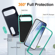 For Google Pixel 9 Rugged PC + Silicone Phone Case with Holder(Dark Blue+Light Green)