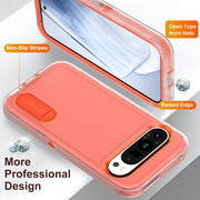 For Google Pixel 9 Rugged PC + Silicone Phone Case with Holder(Transparent+Orange)