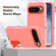 For Google Pixel 9 Rugged PC + Silicone Phone Case with Holder(Transparent+Orange)