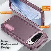 For Google Pixel 9 Rugged PC + Silicone Phone Case with Holder(Purple+Pink)