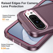 For Google Pixel 9 Rugged PC + Silicone Phone Case with Holder(Purple+Pink)
