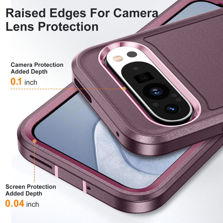 For Google Pixel 9 Rugged PC + Silicone Phone Case with Holder(Purple+Pink)