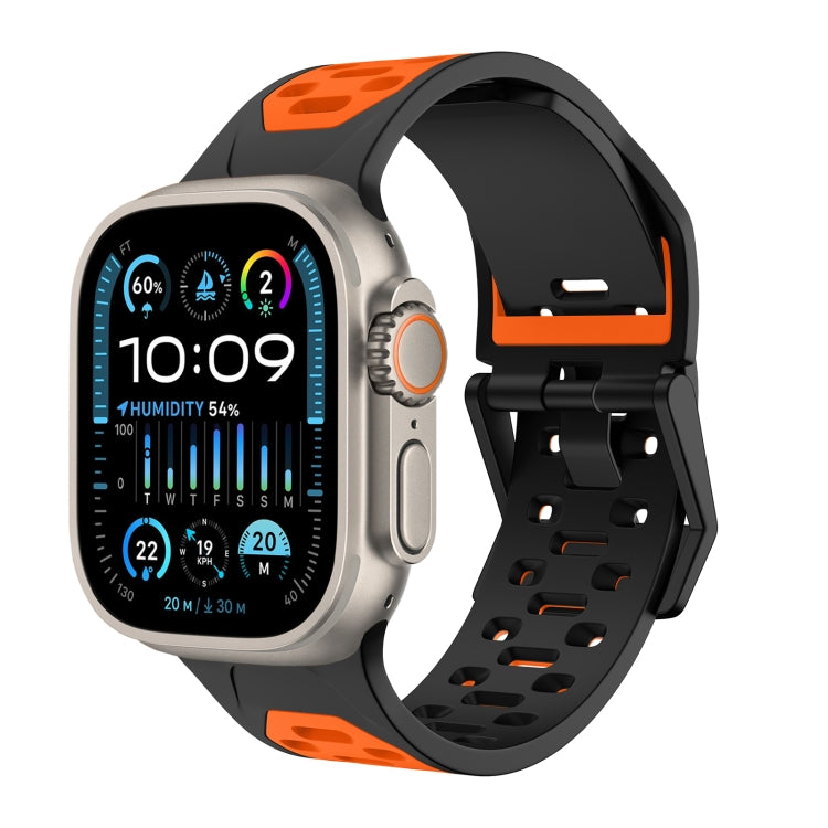 For Apple Watch Ultra 2 49mm Meteorite Two-color Silicone Watch Band(Black Orange)
