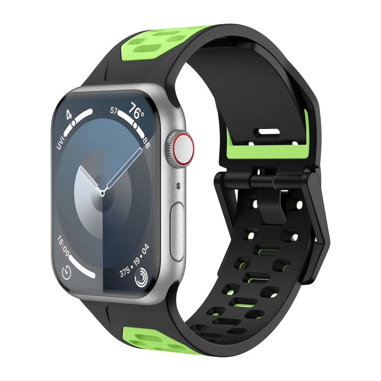 For Apple Watch Series 3 42mm Meteorite Two-color Silicone Watch Band(Black Green)