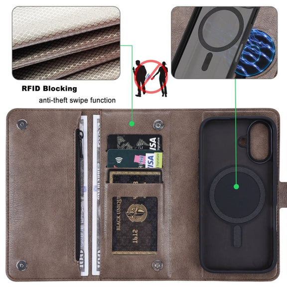 For iPhone 16 Plus ViLi GVS Series MagSafe Magnetic RFID Leather Phone Case(Coffee)
