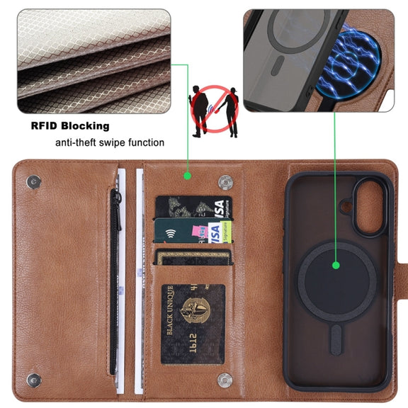 For iPhone 16 Plus ViLi GVS Series MagSafe Magnetic RFID Leather Phone Case(Brown)