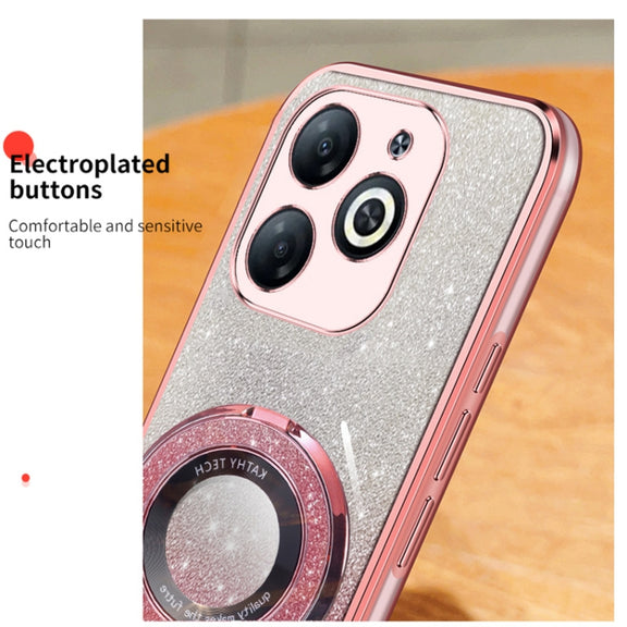 For Tecno Spark Go 2024 Plated Gradient Glitter Round Holder TPU Phone Case(Pink)