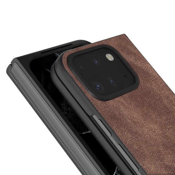 For Google Pixel 9 Pro Fold Black Frame PU Leather Full Coverage Phone Case(Coffee)