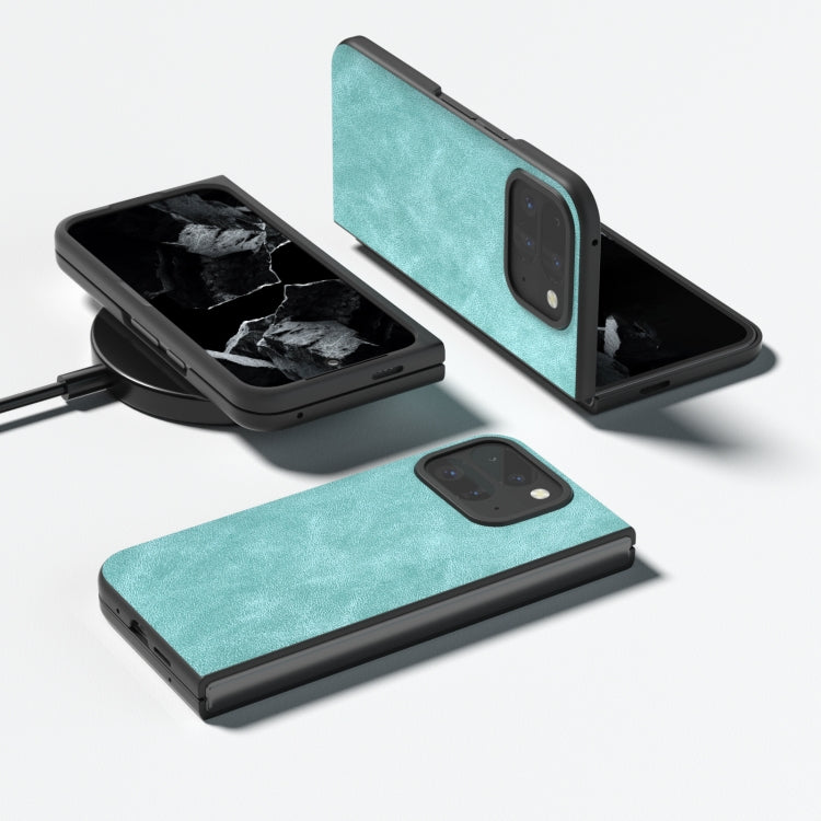 For Google Pixel 9 Pro Fold Black Frame PU Leather Full Coverage Phone Case(Light Blue)