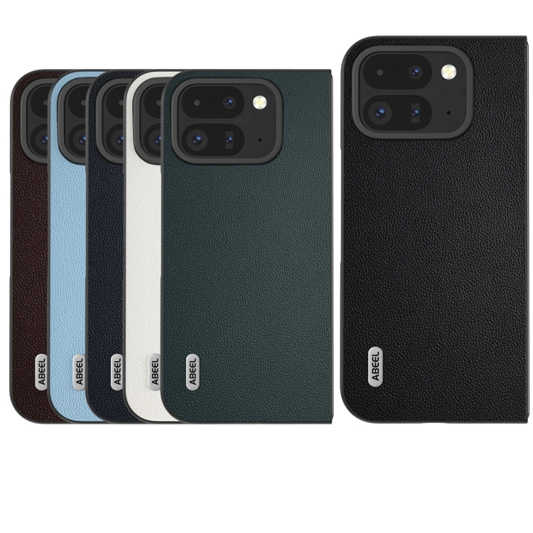 For Google Pixel 9 Pro Fold ABEEL Genuine Leather Elegant Black Edge Phone Case(Black)