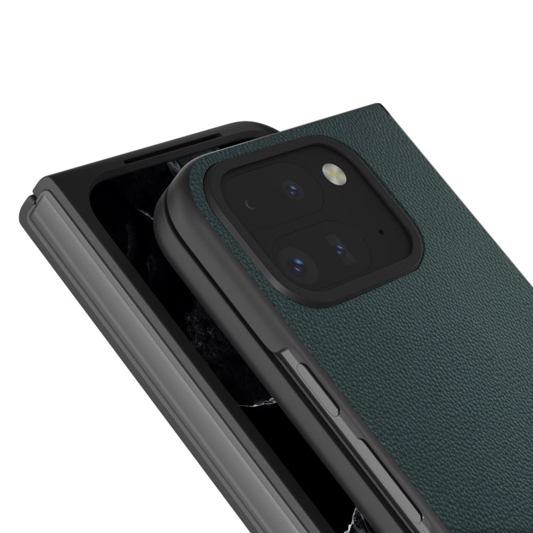 For Google Pixel 9 Pro Fold ABEEL Genuine Leather Elegant Black Edge Phone Case(Green)