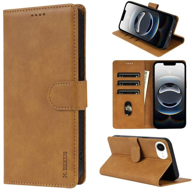 For iPhone 16e N.BEKUS CSJ-P1 Solid Color Leather Phone Case(Brown)