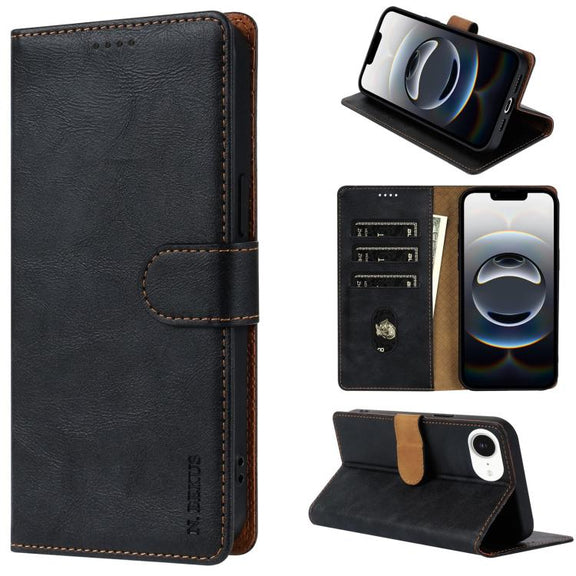 For iPhone 16e N.BEKUS CSJ-P1 Solid Color Leather Phone Case(Black)