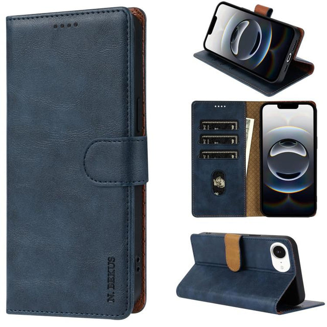 For iPhone 16e N.BEKUS CSJ-P1 Solid Color Leather Phone Case(Blue)