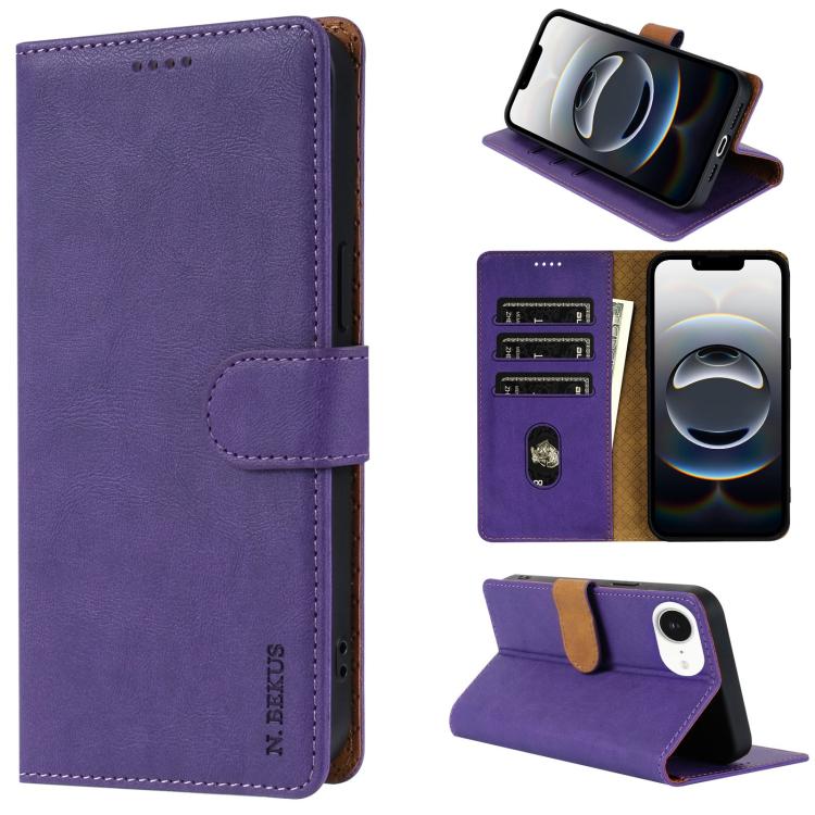 For iPhone 16e N.BEKUS CSJ-P1 Solid Color Leather Phone Case(Purple)