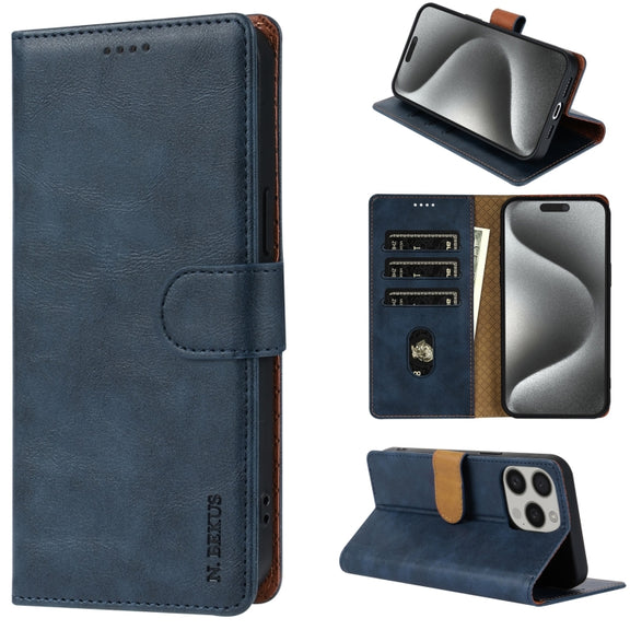 For iPhone 15 Pro Max N.BEKUS CSJ-P1 Solid Color Leather Phone Case(Blue)