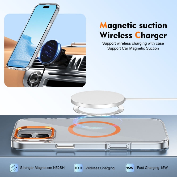 For iPhone 16 Ice Feel HD Transparent MagSafe PC Full Coverage Phone Case(Orange)
