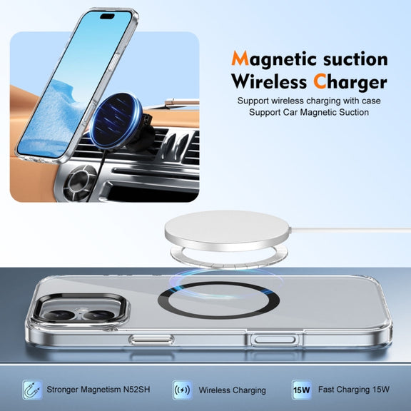 For iPhone 16 Ice Feel HD Transparent MagSafe PC Full Coverage Phone Case(Black)