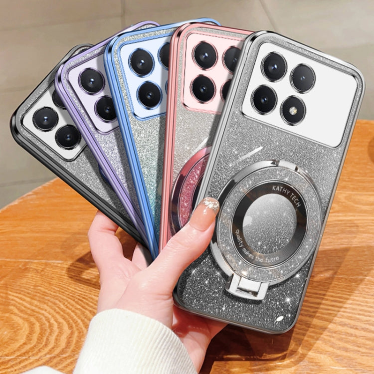 For Redmi K70 / K70 Pro Plated Gradient Glitter Round Holder TPU Phone Case(Silver)