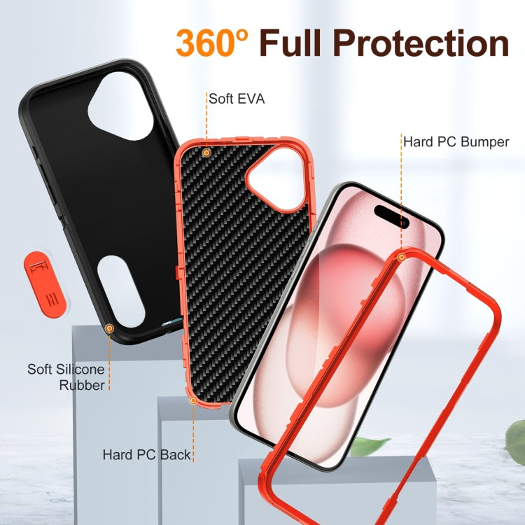 For iPhone 16 Plus Rugged PC + Silicone Phone Case with Holder(Black+Orange)