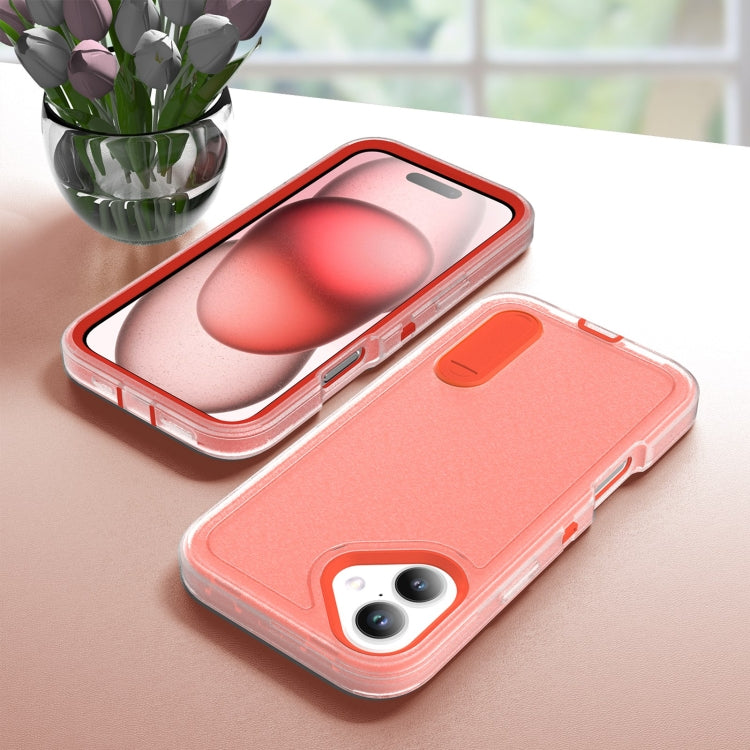 For iPhone 16 Rugged PC + Silicone Phone Case with Holder(Transparent+Orange)