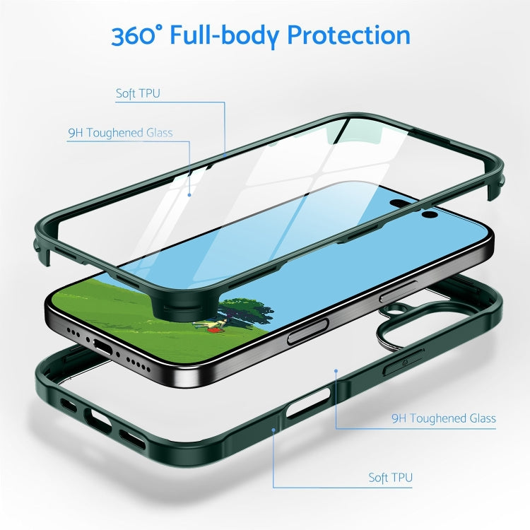 For iPhone 16 Pro Double-sided Plastic Glass Phone Protective Case(Dark Green)